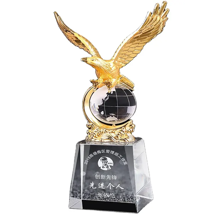 HDW-trofeo de metal de alta calidad k9, trofeo de cristal personalizado con grabado láser, de águila de cristal para regalo de recuerdo