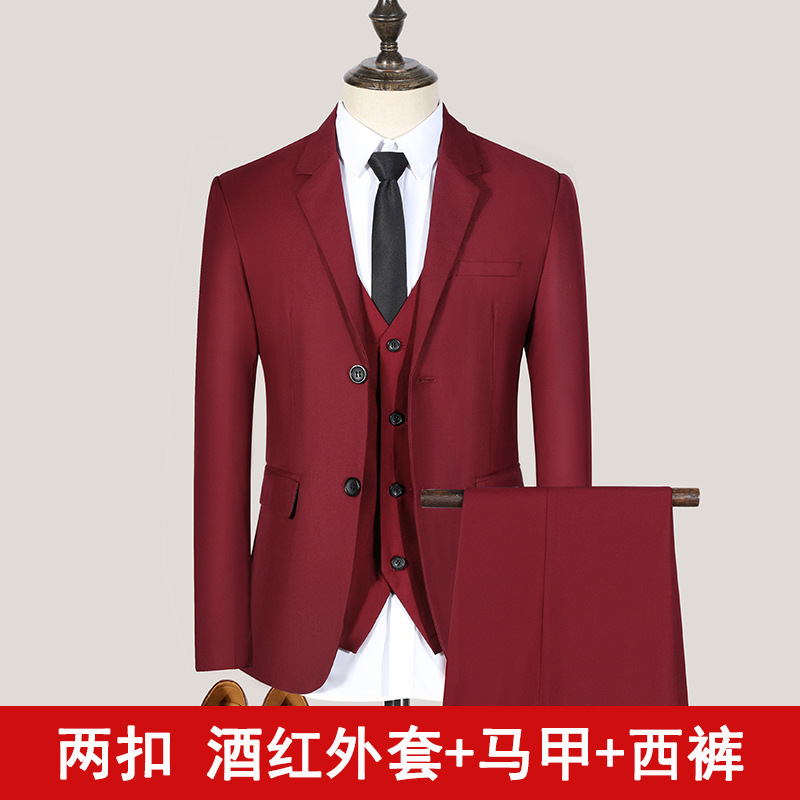 Two-button wine red jacket vest pants
