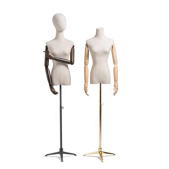 Half-length Female Mannequin Props in the Window of Clothing Store Cloth-covered Mannequins with Wooden Hands