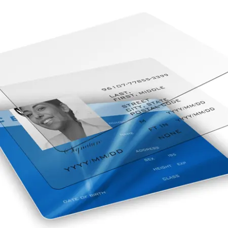 Carte d'identification translucide mate UV recouverte de film de polycarbonate dur carte Lamin PVC personnalisée