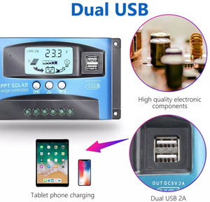 Regolatore solare MPPT PWM 100A 60A 30A caricabatterie e 12V 24V Auto Dual USB Display LCD pannello solare Controller solare - Product Image 5