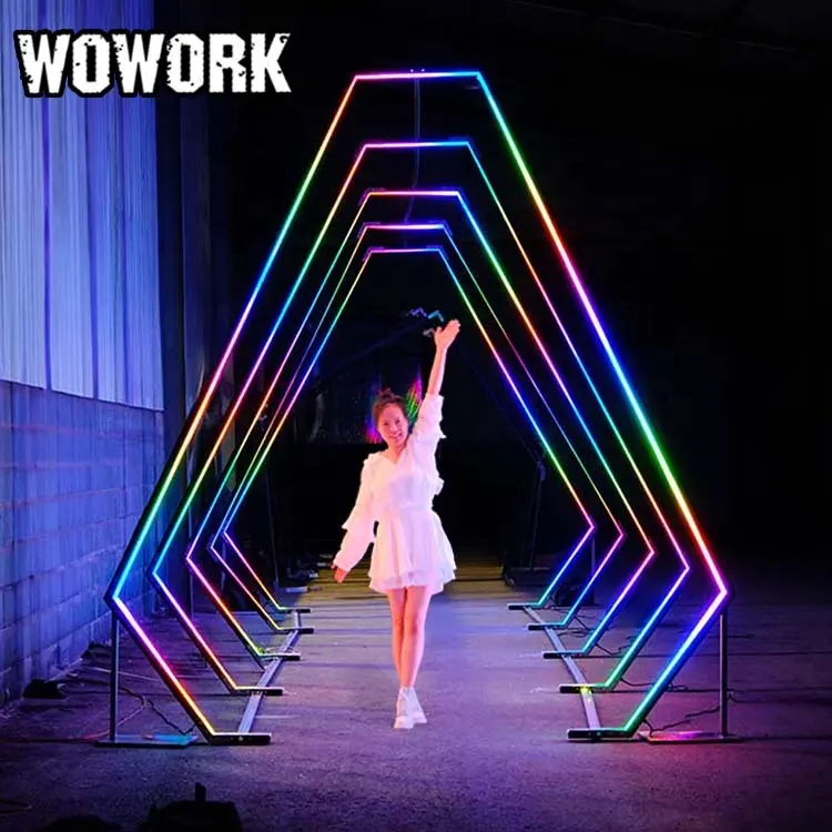 WOWORK grande RGB luce nuziale neon led pilastri colonne scenico ingresso tunnel percorso luce arco per festa evento arredamento