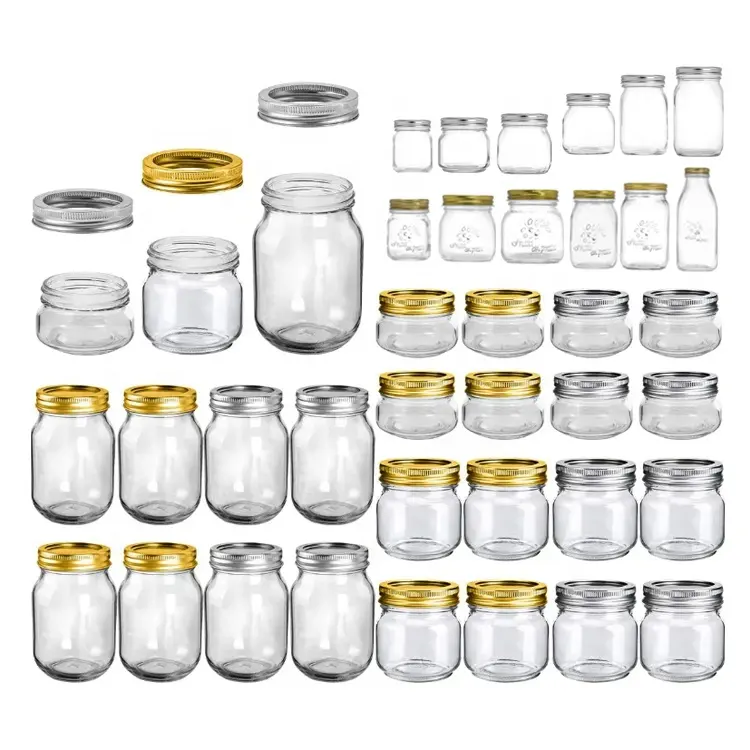 Vente en gros de bocaux à confiture ronds transparents en verre de 4oz 8oz 16oz avec couvercle en métal bocal de stockage de cornichons pour aliments