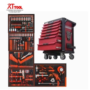 RT 352pcs汽车修理车库滚轮柜7抽屉工具柜车间工具储物红色工具车 - Product Image 1