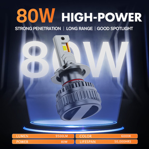 RCJ GT-80 OEM araba far 80W yüksek güç 99süper parlak LED H3 H4 H11 9005 9006 6500K alüminyum süper parlak LED Canbus