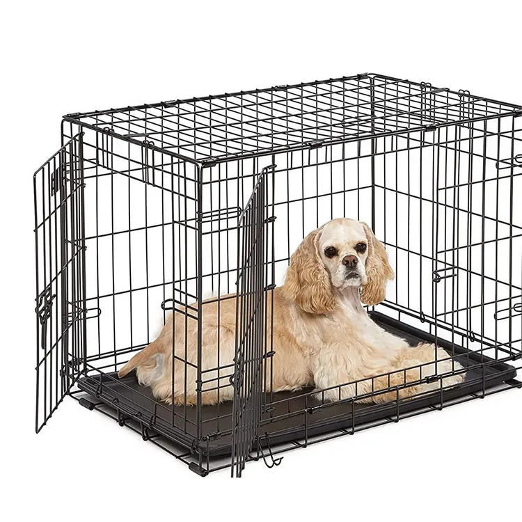 Wholesale Pet Cage Houses Black Metal Pet Dog Crate Single & Durable Outdoor Large Folding Pet Dog Cage