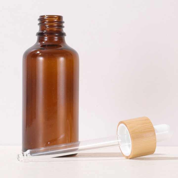 5ml 15ml 30ml refillable empty amber glass dropper bottle with bamboo lid for hair oil eye face serum skincare packaging