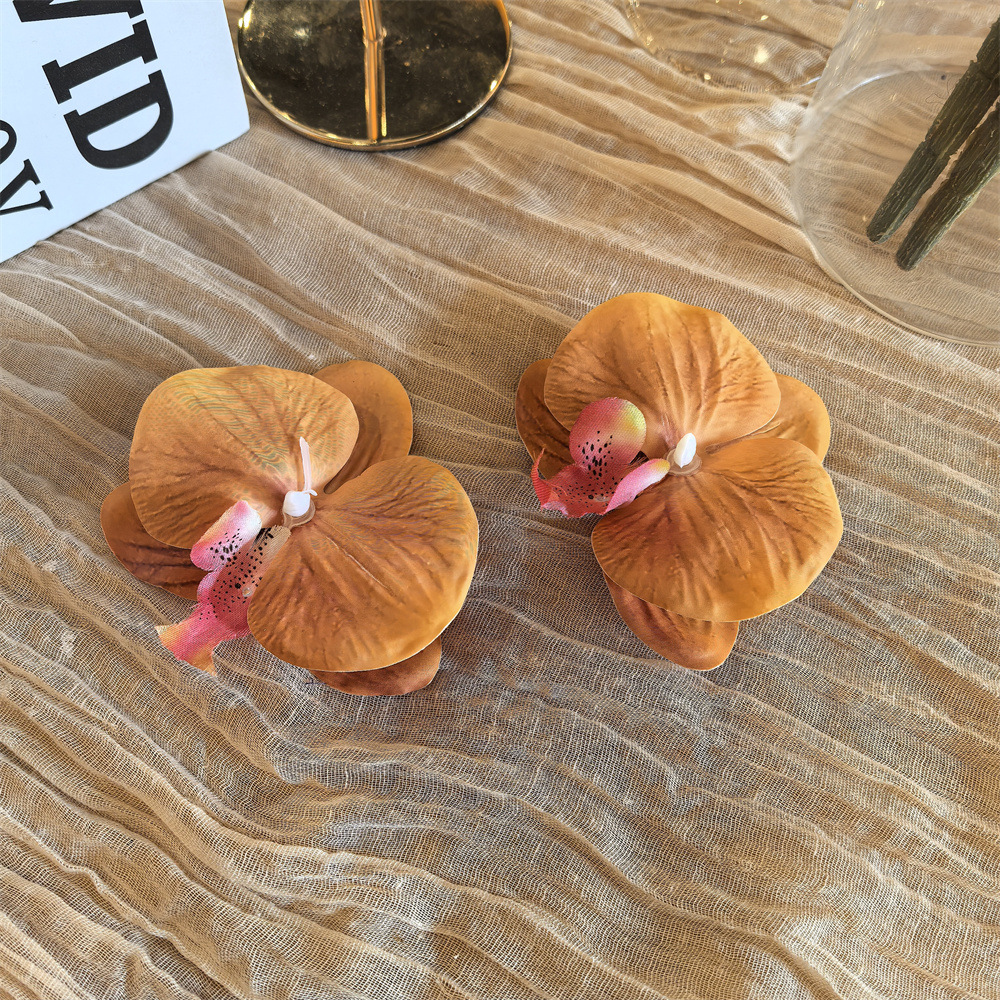 Pair of brown phalaenopsis flower shoes clip