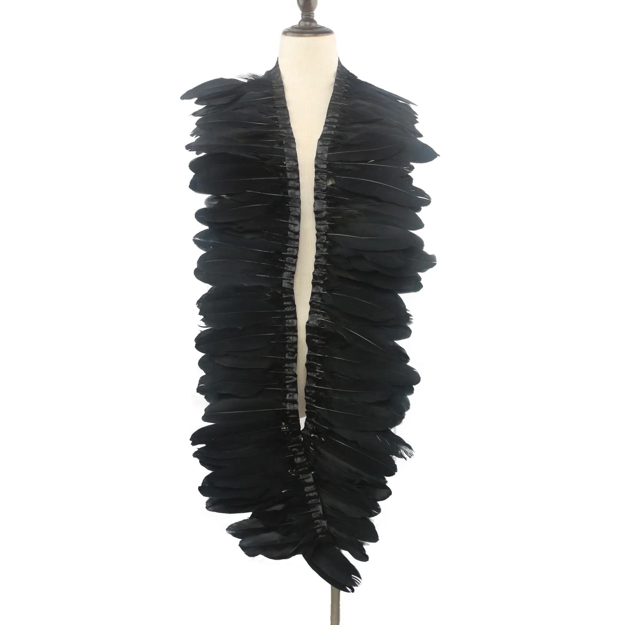 Venta al por mayor barato negro de gran tamaño 15-20cm de pluma de ganso recorte para fiesta vestido de baile Decoración