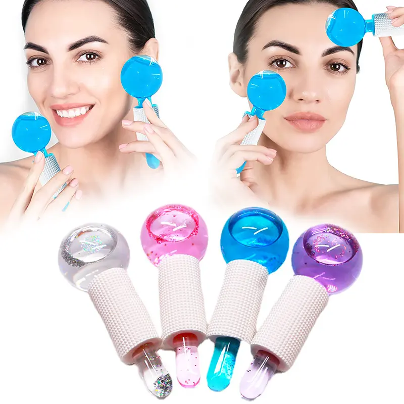 Oem Skin Beauty Face Roller Magic Glitter Blue Pink Cooling Massager Gold Facial Ice Globes per il viso