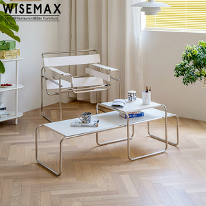 WISEMAXFURNITUREモダンノルディックシンプルステンレススチールコーヒーテーブルセットウッドテーブルトップコンビネーションセンターテーブル - Product Image 1