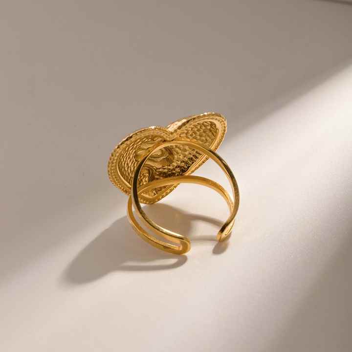 R1796 Designer À Prova D' Água 18K Banhado A Ouro Anéis Textura De Aço Inoxidável Coração Cobra Em Relevo Anéis Para As Mulheres