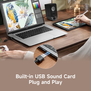 コンピュータスピーカーR19BT電源Bluetooth V5.3 AUX入力2W + 2W出力強力低音USB-A PCタブレットノートパソコン用 - Product Image 3