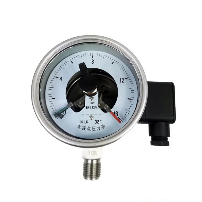 Medidor de presión de contacto eléctrico, Dial de 100mm, escala única, inferior de 16bar, SS304