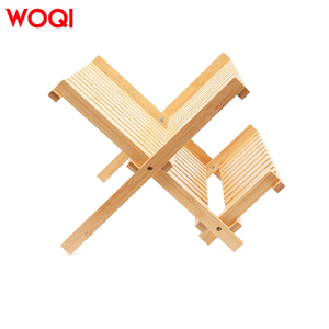 WOQI yaratıcı çift katmanlı x-şekil bambu bulaşık kurutma rafı büyük kapasiteli katlanabilir ayakta tipi mutfak rafı - Product Image 4