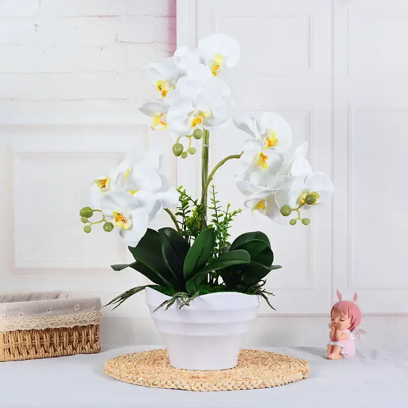 Fiore di orchidee artificiali con vaso reale touch phalaenopsis fiore in vaso bianco per tavolo da cucina