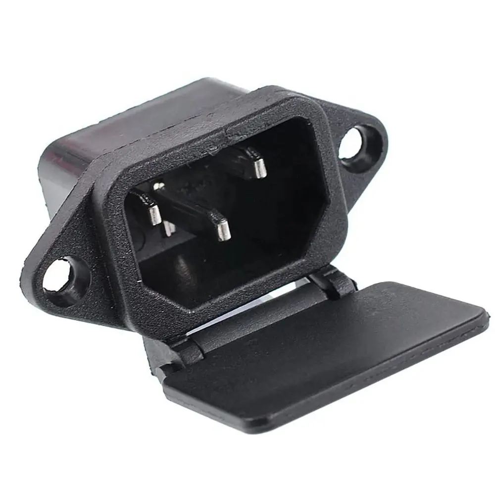 IEC 320 C14 Panel Mount Plug Adapter Power Connector Socket w Spring Cover