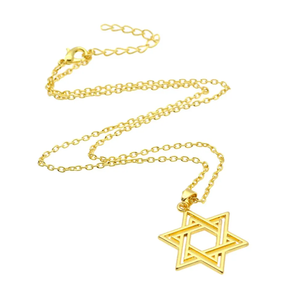 Unisex collana di gioielli pentagramma catena in acciaio inossidabile placcato oro 18K stella di David ciondolo gioielli per donna