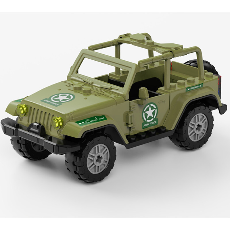 Véhicule militaire vert en sac