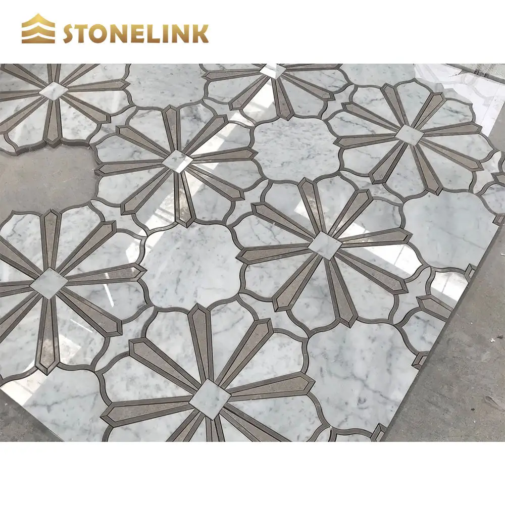 Mattonelle di mosaico del getto d'acqua di marmo del fornitore della cina mattonelle di mosaico moderne del pavimento della parete del modello del fiore