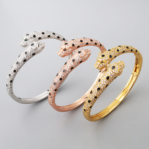 LX0716 роскошный позолоченный браслет с двойной леопардовой головкой Гепард пантера ААА Циркон тату пятна женский свадебный комплект украшений - Product Image 4