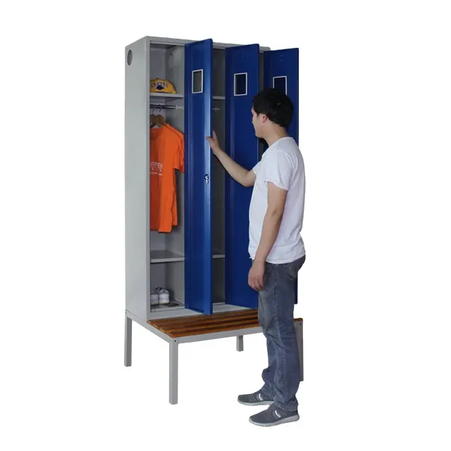 Easy Assemble 3-door Wardrobe Knock Down Sauna GYM Room 3 Compartment Steel Locker Cabinet With Bench