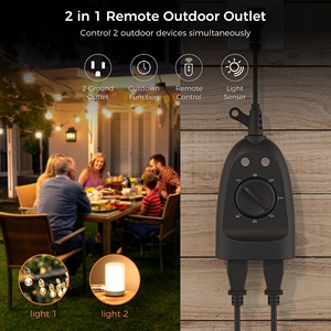 Enchufe de temporizador para exteriores con salida remota, interruptor de control inalámbrico TESSAN con 2 salidas a tierra, sensor de luz del anochecer al amanecer para String Li
