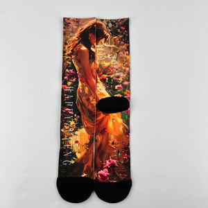 Özel tasarımlar için siyah ayak ve topuk ile süblimasyon ısı transferi için özel erkek beyaz Polyester çorap - Product Image 3