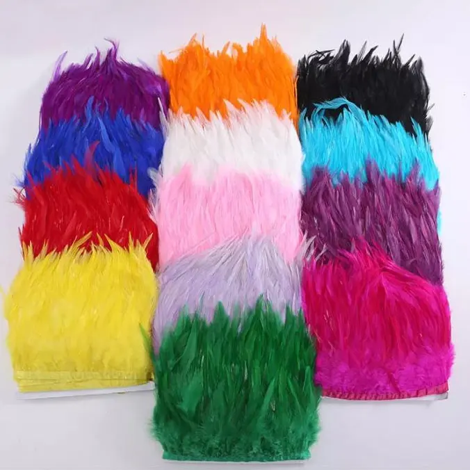 Sillín de pene de colores surtidos, flecos de alta calidad, embellecedores de plumas de gallo, venta al por mayor