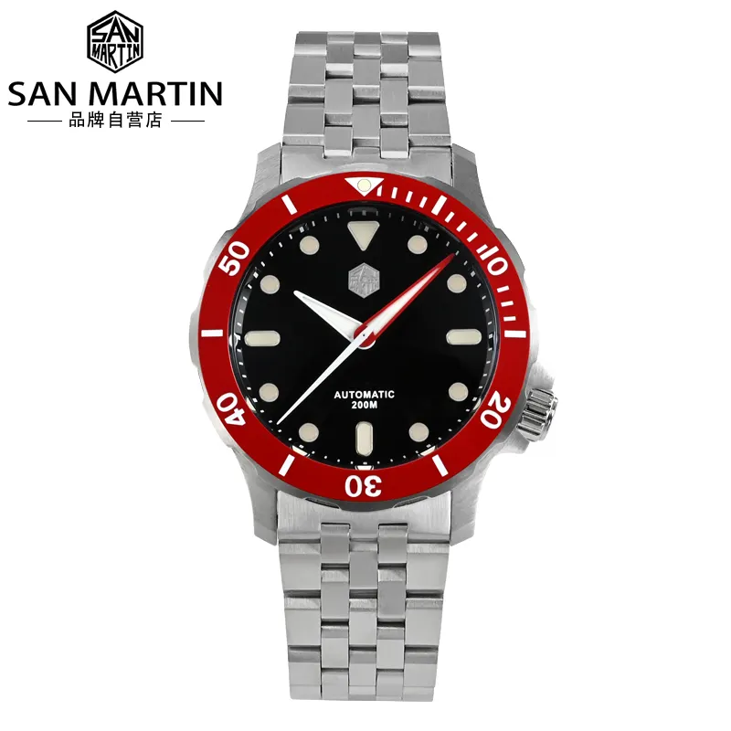 San martin-Reloj de buceo de acero inoxidable para hombre, diseño único, 20atm, bgw9, dial esmaltado, nh35, mecánico, automático, 316L, a la venta