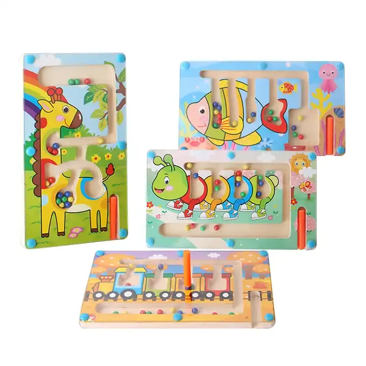 Fabrika manyetik renk labirent kurulu Montessori oyuncaklar çocuklar için yaş 3 + Preschooler eğitim sayma eşleştirme ahşap tahta