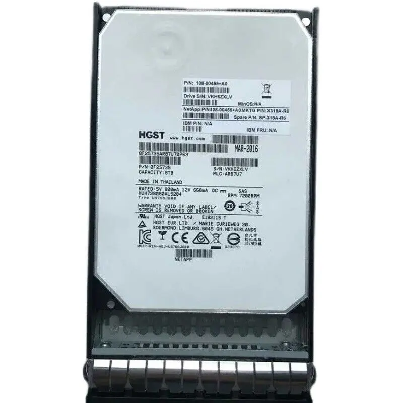 Alta calidad, disco duro de 7,2 ", 8TB, 3,5 K, NL, SAS, 12 Gb/s, 108 pulgadas, con bandeja 00455-para servidor