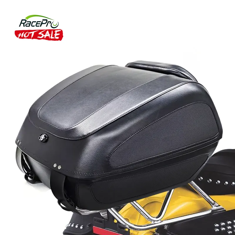 RACEPRO-caja superior de almacenamiento Universal de cuero PU para motocicleta, carcasa trasera para maletero, para Harley