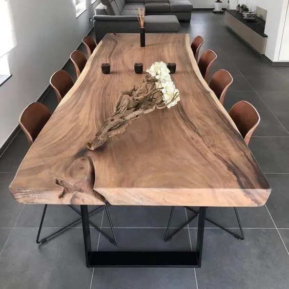 Mesa de comedor de madera para restaurante, mesa de comedor de madera rústica con borde Natural, tamaño personalizado de fábrica