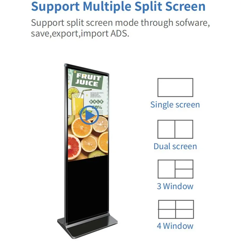 Indoor Videospeler 43 49 55 65 Inch Android Wifi Muurbevestiging Lcd Digitale Bewegwijzering Reclame Display Digitale Bewegwijzering Kiosk