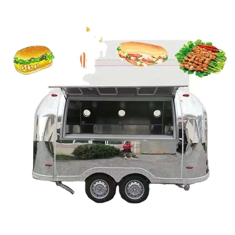 Camión de alimentos eléctrico móvil para uso comercial, furgoneta de acero inoxidable para comida de perro caliente, Carts, calle, con aperitivos de comida rápida