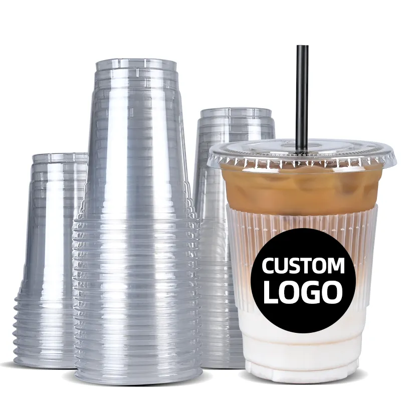 Tasse en plastique personnalisée 16 oz élimination tasses à café glacé thé à bulles boba pet thé froid au citron tasses en plastique avec couvercles vasos plastico