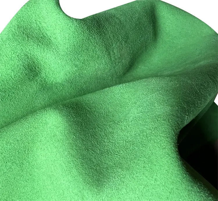 Couro de camurça dividido de porco com acabamento em anilina para sapatos cor verde