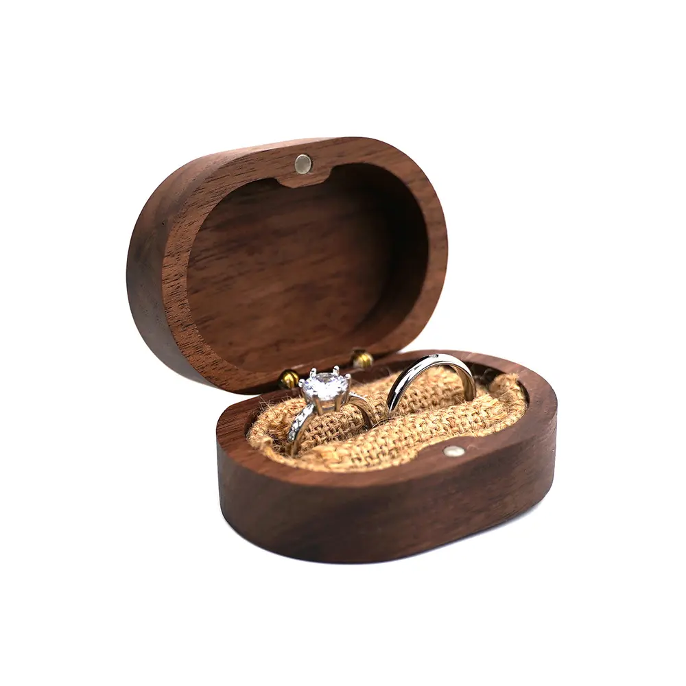 Caja de almacenamiento para pendientes y anillo con grabado personalizado, caja de madera para joyería