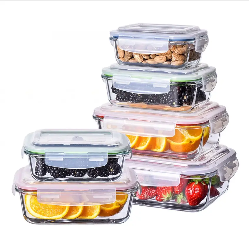 Set di contenitori per alimenti in vetro borosilicato alto 10 pezzi contenitori di vetro rettangolari con scatola per il pranzo con coperchi ventilati