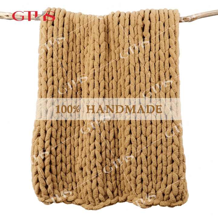 Oeko-tex Selimut Mewah Berkualitas Tinggi, Selimut Rajut Chunky Buatan Tangan 100% Nyaman Hangat Super Tebal