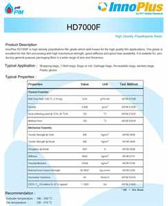 InnoPlus HDPE HD7000F HDPEresin高密度聚乙烯颗粒原料购物袋用HDPE薄膜等级 - Product Image 3