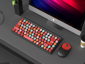 Lipstick Color 86 Keys Retro Round <strong>Wireless</strong> <strong>Keyboard</strong> and <strong>Mouse</strong> Set Punk Portable Gaming Typewriter <strong>Keyboards</strong> and <strong>Mouse</strong> <strong>Combos</strong> - Product Image 4