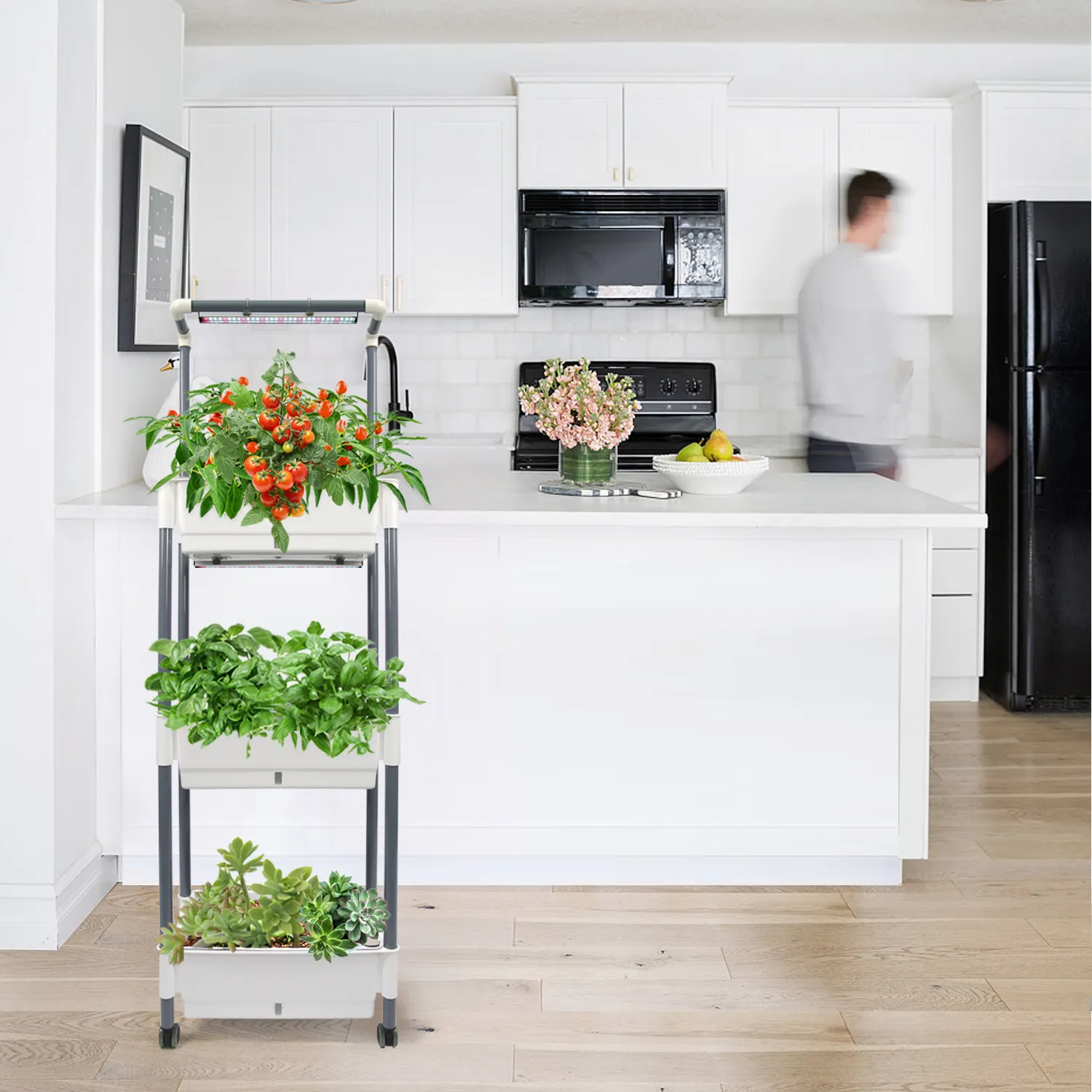 3 Tier Huis Boerderij Tuin Zelfbewatering Plantenbak Pot Kit Met Led Kweeklampen Voor Kruiden Groenten Microgreens Bloemen