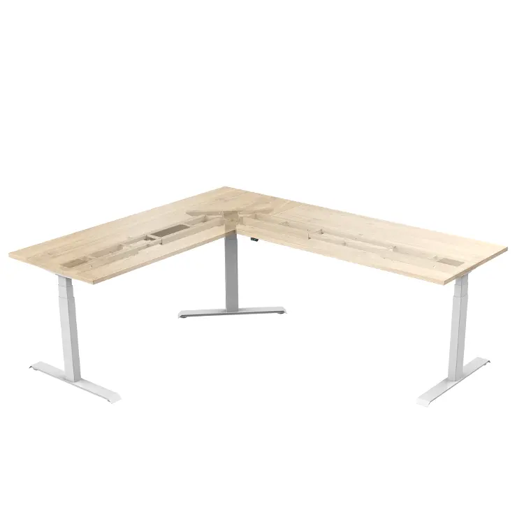 Support de bureau à domicile intelligent levage électrique hauteur réglable pieds en métal table en forme de L ensemble de bureau debout