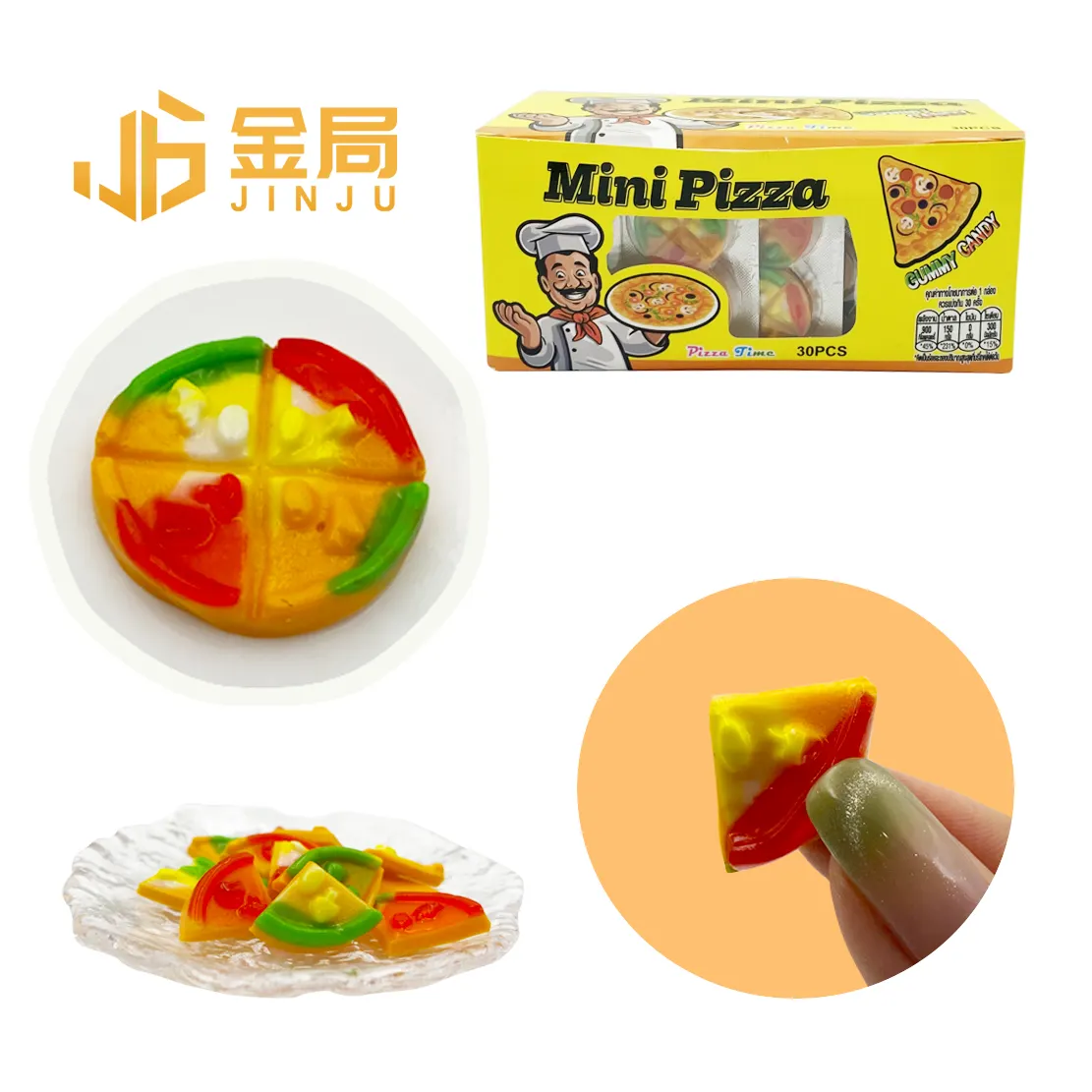 Halal Turkish Delight Chewy Süße Mini-Pizza-Form Soft Candy Pizza Candy Soft Gummy Candy mit Gabel