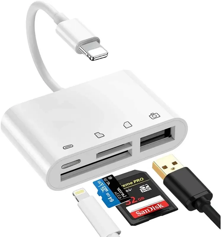 محول OTG USB 4 في 1 ، SD/TF ، توصيل وتشغيل لمحول iPhone Splitter لـ 12/11Pro/xssmax/XR