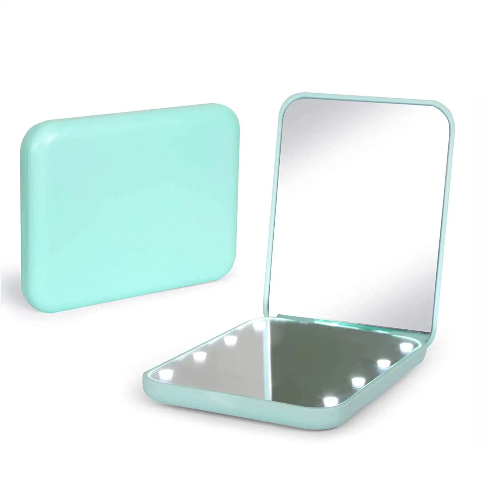Vendita calda doppio lato 1x/2x specchio da viaggio ricaricabile ingrandimento per la borsa specchio compatto con luce a Led all'ingrosso