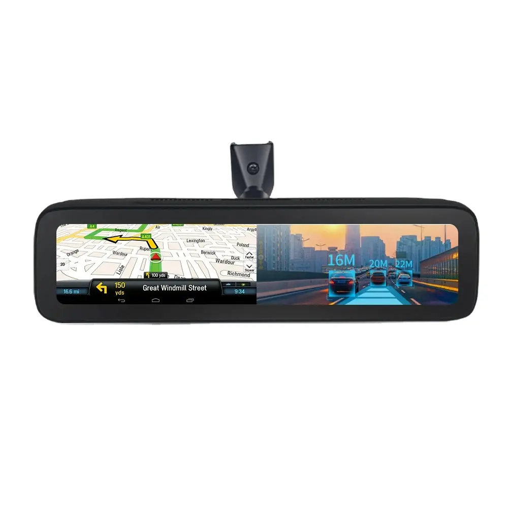 T88 Android 9.0 Dual Lens Dash Cam 4CHs Espelho Retrovisor Carro Gravador de Vídeo 1080p Resolução WIFI Navegação GPS Tela LCD