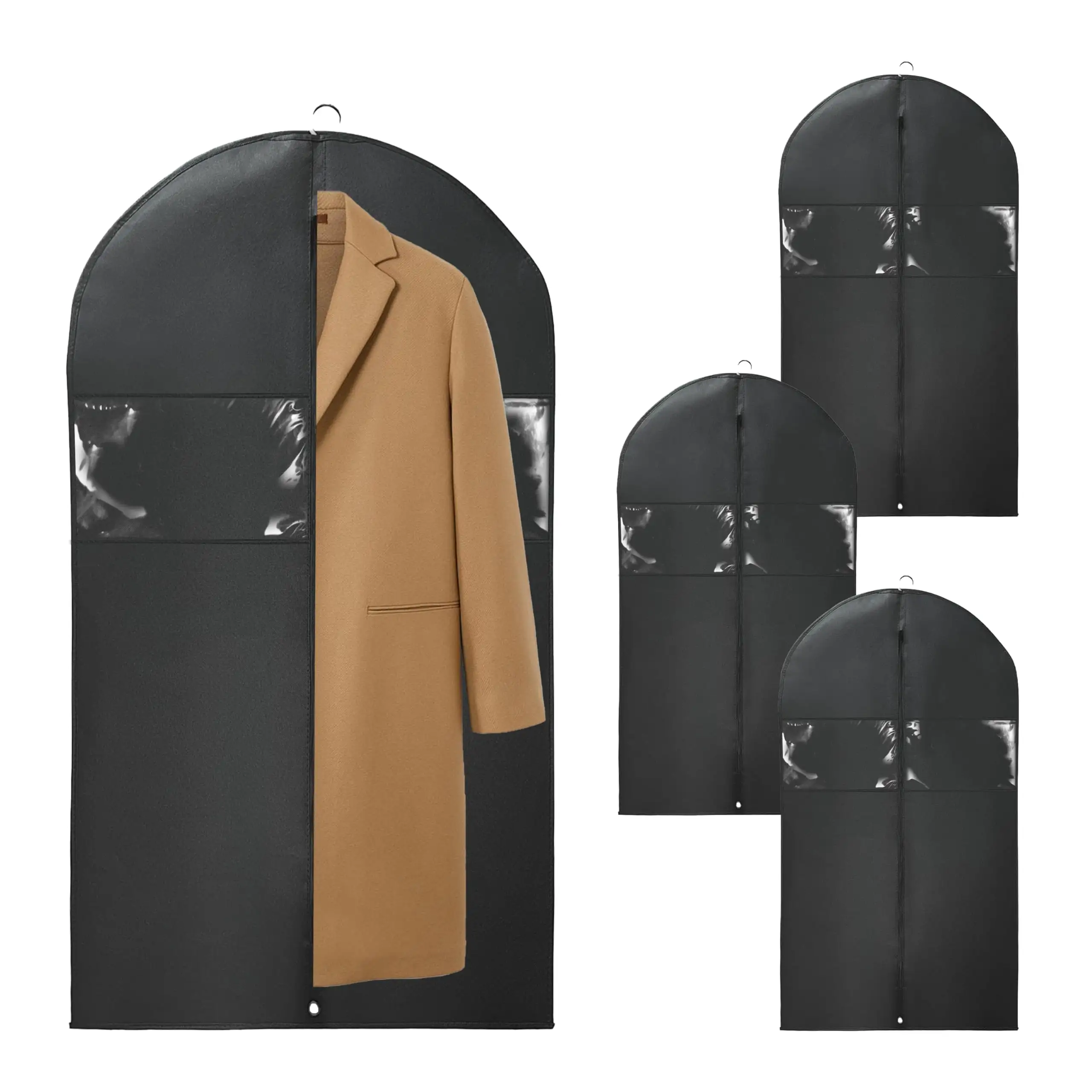 In Stock 4 Pack Durable Business Suit Dress Cover Black Non Woven Foldable Suit Cloth Packaging Garment Bags With Zipper